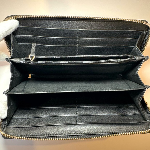 New Gucci Sukey GG Monogram Black Leather Zip Around Wallet W Gold GG Logo - Picture 10 of 13